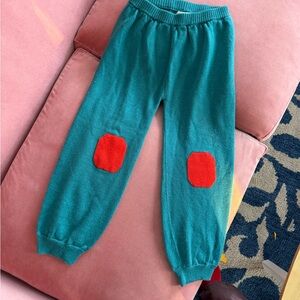 Misha & Puff Kids Teal knee Patch 100% merino wool washable sweats kids 9-10y